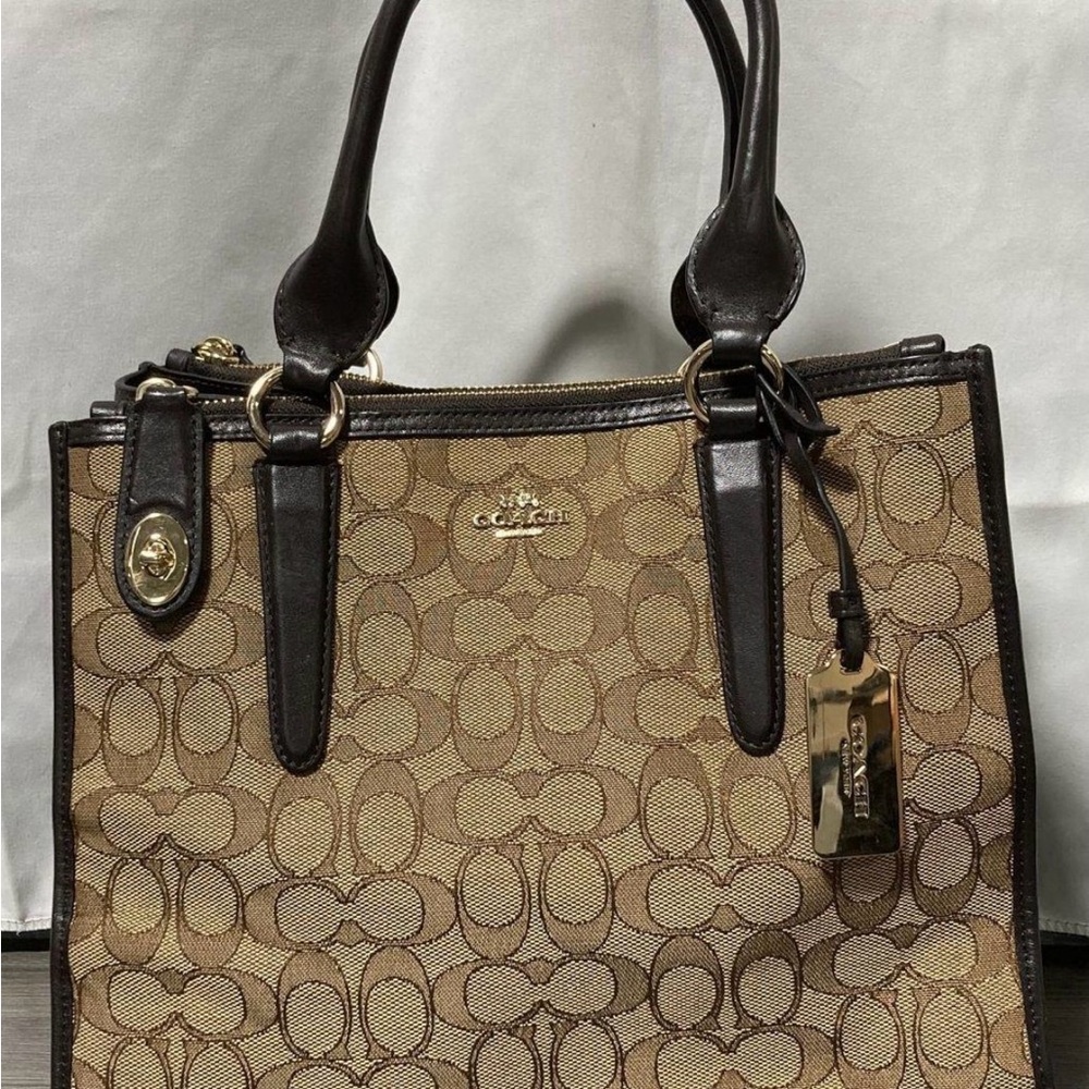 Coach Brown/Beige Signature Canvas and Leather Carryall Satchel